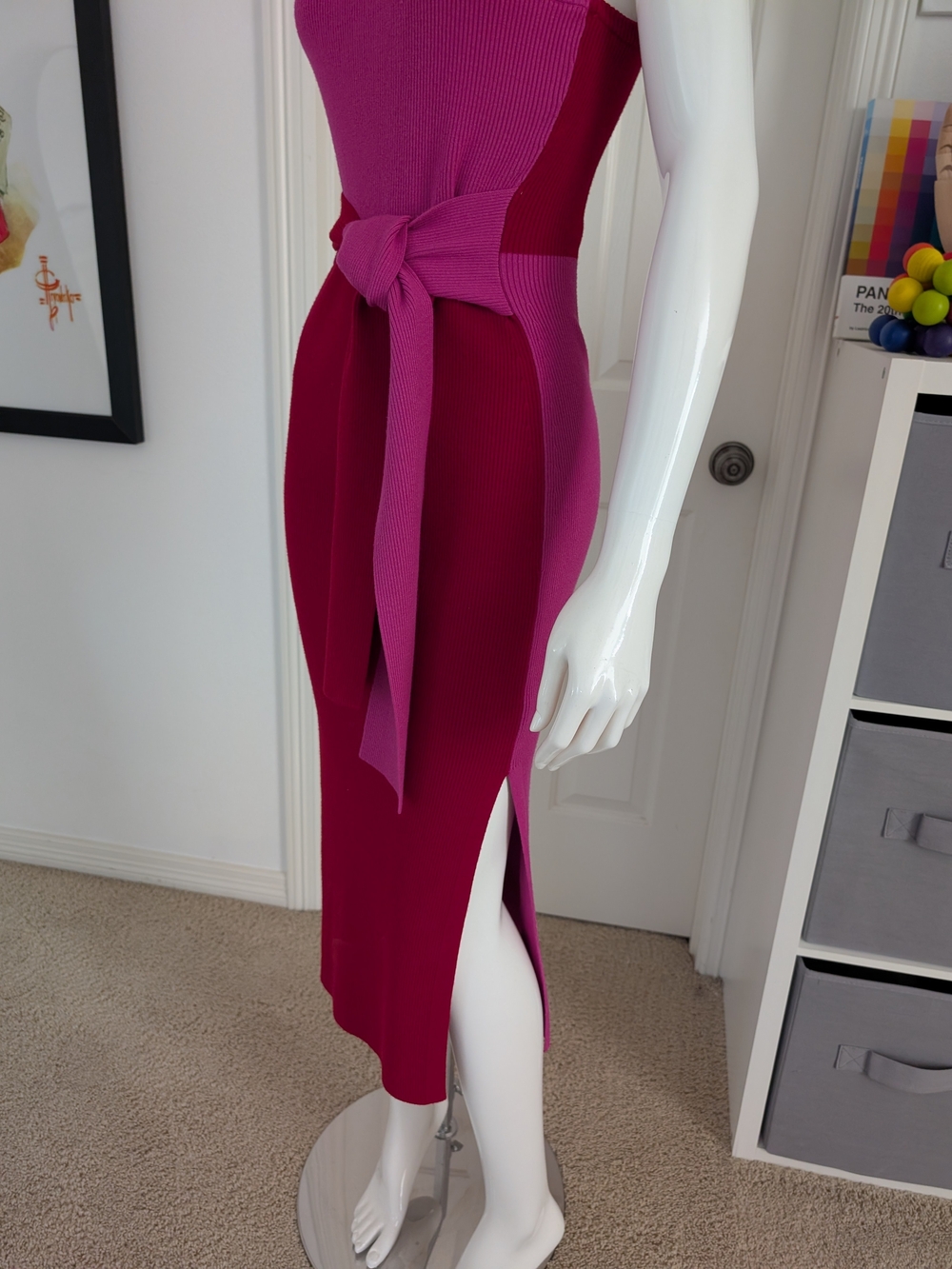 TOCCIN Two-Tone Midi Dress with Self Tie Waist - Picture 7 of 7